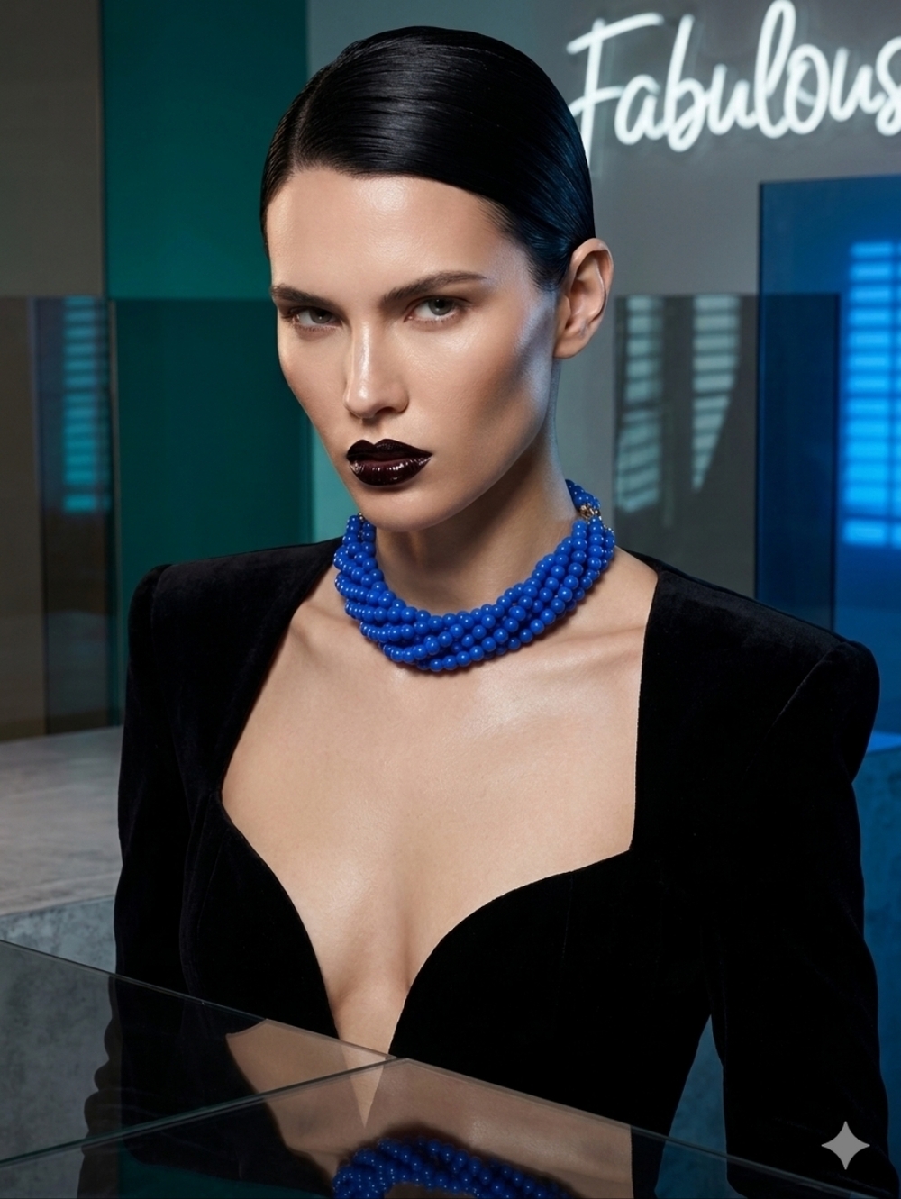Bold Multi-Strand Cobalt Blue Beaded Necklace - Picture 6 of 6